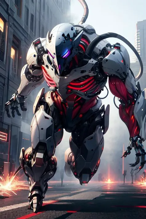 (best quality:1.2) (4k:1.) (highres:1.1) , (realistic photograph:1.1) , (ultra detailed CG:1.1) ,
1boy , solo , silver , <lora:BIOMECHA:.8> (bio mecha:1) , (muscle:1.1) , (muscle tissue:1.1) , artificial muscle tissue , mechanical joints , cables , tube , <lora:robotbattle:.2> (white robot:.6) , (roblit:.6) , holding weapon , gun , shooting position , beam , mask , determined , running towards viewer , dynamic pose , heat haze , soot , <lora:epiCRealismHelper:1> <lora:Gloomifier_TheDread_V1_LECO:1.>