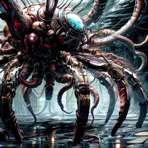 TentacleHorrorAI , TrypophobiaAI , ArachnophobiaAI ,detailed, ultra-detailed, masterpiece, 8k wallpaper,<lora:BIOMECHA:1> , (bio mecha:1.5),(mecha:1.4), , (muscle:1.3), (muscle tissue:1.5), spider octopus,no humans,hybrid cat,  monster spyder with octopus tentacles, bright white background, extra eyes, mecha, laser, solo,spider mecha legs, science fiction, huge bio teeth, glowing,dripping, bio cable,claws, shark cat creature,mechanical tail, weapons,bio-mechanic tentacles, <lora:more_details:1.6> <,lora:add_detail:1.3>, <lora:colorfix:0.8>,epic backround,<lyco:HorrorBundlev4:1>,