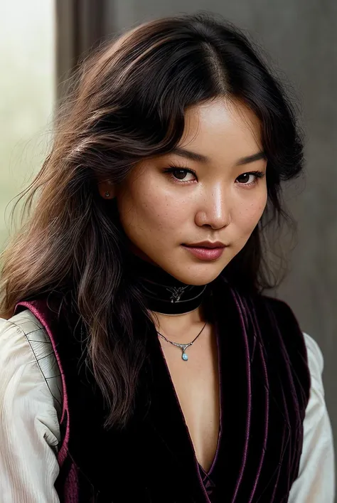 beautiful woman (EPM1ch3ll3L1mD4v1ds0n:.99), perfect hair, jewellery, ((portrait)), (closeup:1.2), ((from the waist up)), ((( silent horror :1.2 ))), natural skin texture, (( Vest :1.4)), ((wearing Velvet Choker Necklace:1.2)), 24mm, 4k textures, soft cinematic light, adobe lightroom, photolab, hdr, intricate, elegant, highly detailed, sharp focus, ((((cinematic look)))), soothing tones, insane details, intricate details, hyperdetailed, low contrast, soft cinematic light, exposure blend, hdr, faded, now, ("I've got a bad feeling about this.":1.1), (by irving penn:1.3)