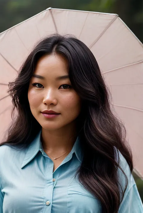 beautiful woman (EPM1ch3ll3L1mD4v1ds0n:.99), perfect hair, jewellery, ((portrait)), (closeup:1.2), ((from the waist up)), ((( closet :1.2 ))), natural skin texture, (( Button-up tunic :1.2)), ((wearing Compact Travel Umbrella:1.2)), 24mm, 4k textures, soft cinematic light, adobe lightroom, photolab, hdr, intricate, elegant, highly detailed, sharp focus, ((((cinematic look)))), soothing tones, insane details, intricate details, hyperdetailed, low contrast, soft cinematic light, exposure blend, hdr, faded, now, ("I've got a bad feeling about this.":1.1)
