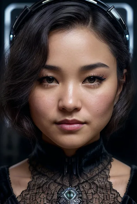 beautiful woman (EPM1ch3ll3L1mD4v1ds0n:.99), perfect hair, jewellery, ((portrait)), (closeup:1.2), ((from the waist up)), ((( Futuristic dystopian city viewpoint with nanoengineered weather control :1.2 ))), natural skin texture, (( Sheer Top :1.4)), ((wearing Velvet Bow Hair Clip:1.2)), 24mm, 4k textures, soft cinematic light, adobe lightroom, photolab, hdr, intricate, elegant, highly detailed, sharp focus, ((((cinematic look)))), soothing tones, insane details, intricate details, hyperdetailed, low contrast, soft cinematic light, exposure blend, hdr, faded, now, ("I've got a bad feeling about this.":1.1), (by yousuf karsh:1.3)
