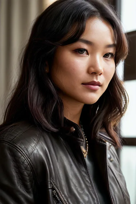 beautiful woman (EPM1ch3ll3L1mD4v1ds0n:.99), perfect hair, jewellery, ((portrait)), (closeup:1.2), ((from the waist up)), ((( old hollywood interior :1.2 ))), natural skin texture, (( Leather jacket :1.2)), ((wearing Art Deco Cufflinks:1.2)), 24mm, 4k textures, soft cinematic light, adobe lightroom, photolab, hdr, intricate, elegant, highly detailed, sharp focus, ((((cinematic look)))), soothing tones, insane details, intricate details, hyperdetailed, low contrast, soft cinematic light, exposure blend, hdr, faded, now, ("I've got a bad feeling about this.":1.1)