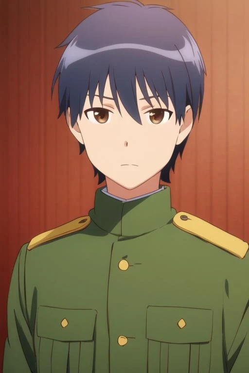masterpiece, best quality, wallpaper, 1boy, solo, male focus, looking at viewer, upper body, depth of field, <lora:daisuke_higashida:0.74>, daisuke_higashida, black hair, brown eyes, , world war 1,