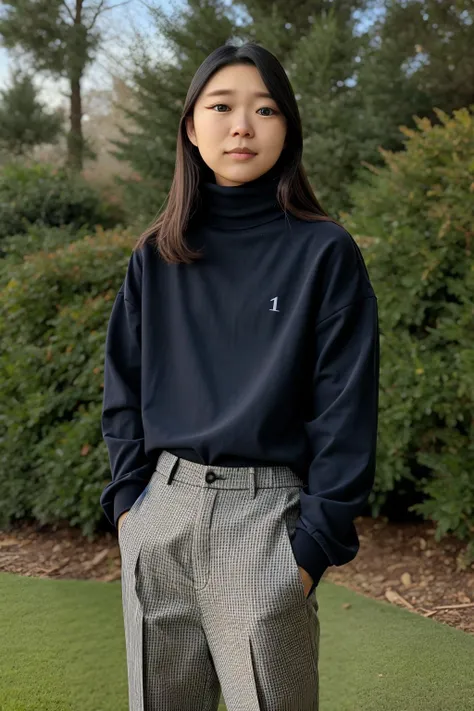 <lora:emily:1.2> em11y, turtleneck, pants
