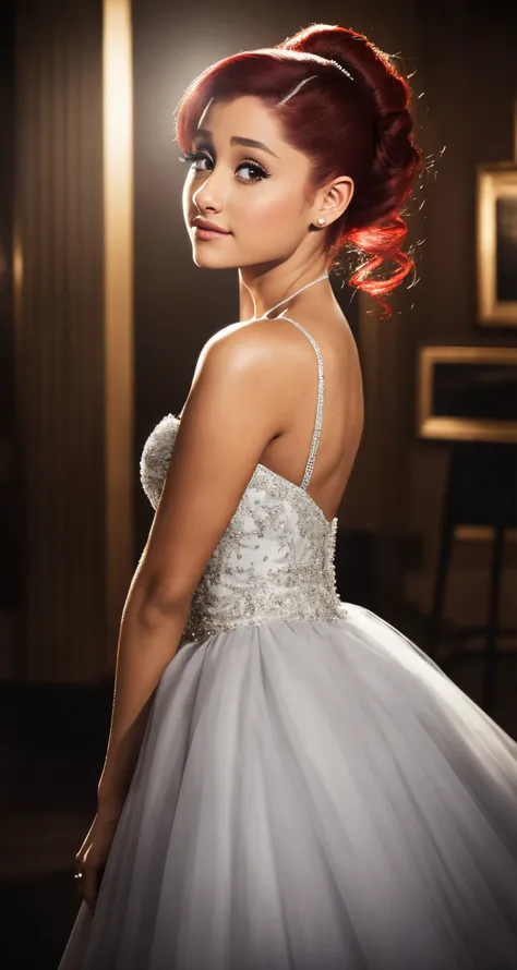 ariana grande, solo, brown hair, red eyes, engineer,
middle shot, realistic,
tilt shift,
masterpiece, professional, high quality, beautiful, amazing, film noir, DeviantArt, Wedding Dress, short hair,
masterpiece, highres, 4k, detailed background, boring, (illuminated:0.8),