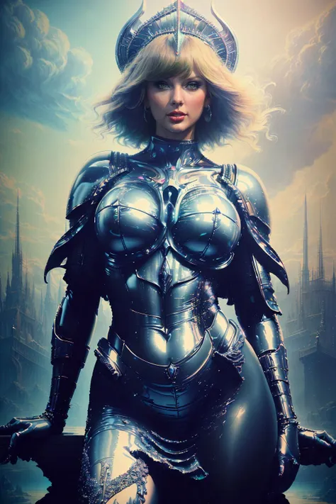 a realistic painting of (Taylor Swift:1.0) by (H.R. Giger and ZdzisBaw BeksiDski:1.4), Thick, voluminous curls that cascade down the back in a glamorous Hollywood style. wearing A blush pink sheath dress made of intricate lace overlays and silk underlays. The boat neck and cap sleeves create a regal look while the open back adds a modern touch. , (One hand rests on her hip and the other is raised high above her head. Her legs are crossed at the ankles and she looks confidently off to one side.:1.1) , (best quality,atmospheric lights,Beautifully realistic,4k,Dramatic,volumetric lighting,masterpiece,subsurface scattering:1.2), <lora:OpticalTech:0.85>, opticaltech, optical fibers, inner glow