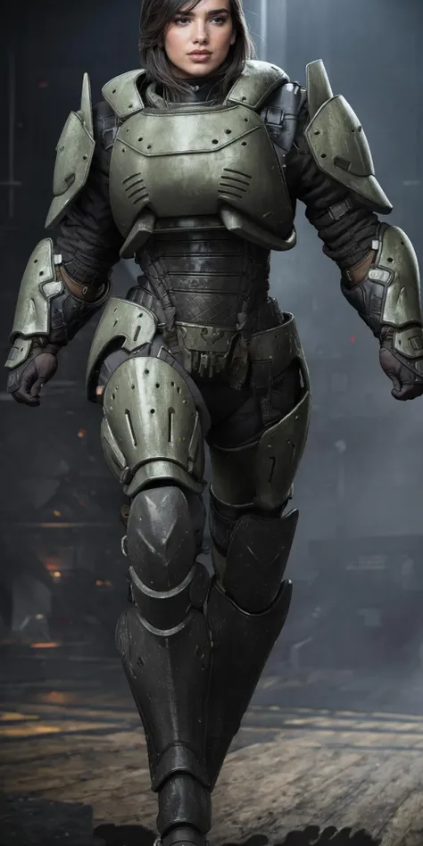 ((Masterpiece, best quality)),photography, detailed skin, realistic, photo-realistic, 8k, highly detailed, full length frame, High detail RAW color art, diffused soft lighting, shallow depth of field, sharp focus, hyperrealism, cinematic lighting,
edgHalo_armor,power armor,Dua Lipa in a suit with iron boots,wearing edgHalo_armor <lora:edgHaloArmors:1>