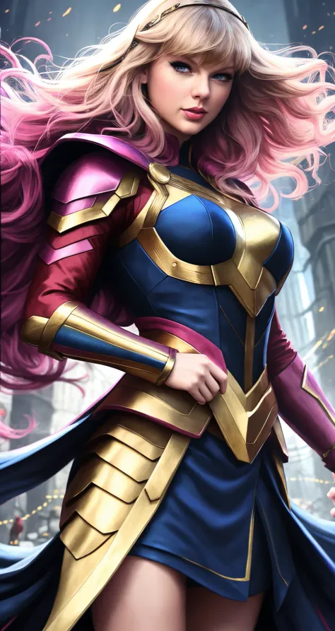 taylor swift, solo, rainbow hair, pink eyes, (nun:0.8), 
middle shot, closeup, Jupon,
Veduta painting, [hanging breast],
dressed in her majestic Asgardian armor,high-definition 8K artwork,encapsulating the spirit of the beloved game, gothic, cgsociety, Casuals, big hair, 
detailed background, kindhearted, (average:0.8),