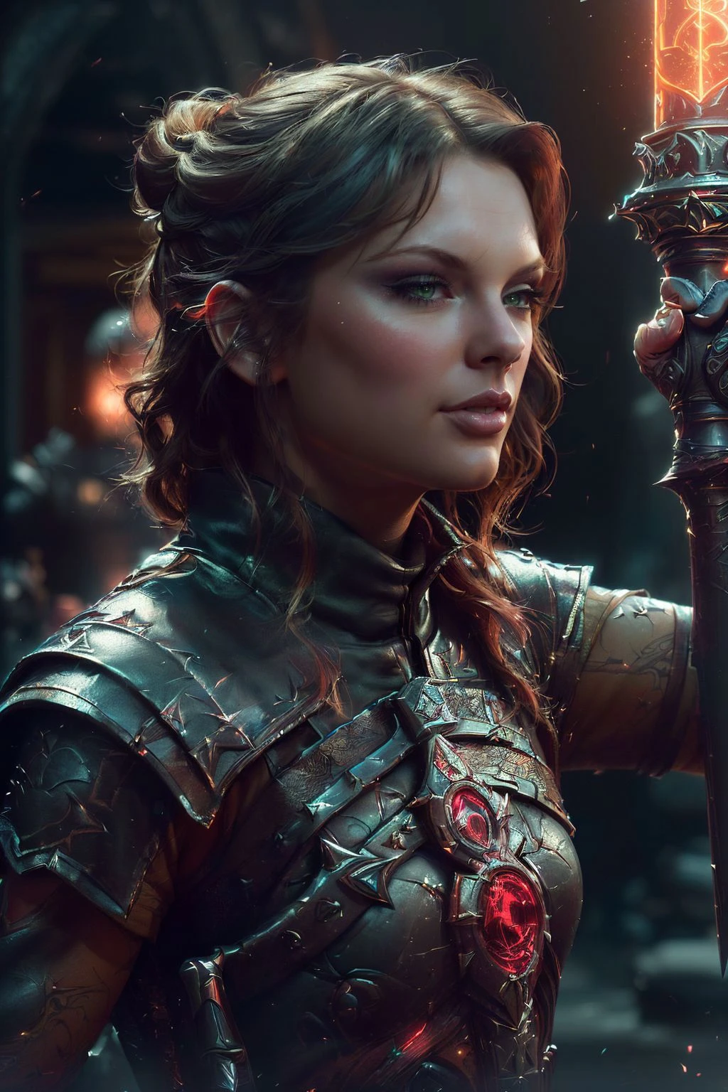 A stunning digital painting of (Taylor Swift:1.0) by (Gwent and James Gurney:1.2), Space buns with glitter hair gel Two high buns styled with glitter hair gel, giving a playful and youthful vibe to the look. wearing (As Arya Stark, the skilled assassin, dressed in dark, practical clothing, her hair short and tousled, a determined look in her eyes, holding her cherished sword Needle, standing in the House of Black and White, surrounded by the eerie stone faces of the Faceless Men:1.2) , (She lays on her side, propping her head up with one hand. Her other arm rests along her body, accentuating her curves. She gazes off-camera, giving an aura of mystery and intrigue.:1.1) ,(intricate,professional majestic oil painting,dramatic lighting,Dramatic,emotional,octane render,realistic,4k,award-winning digital painting,8k wallpaper,subsurface scattering,beautifully crafted digital painting,masterful artwork,award winning,unforgettable illustration,cinematic,hyperrealism,unreal engine,hdr,Sharp Focus,smooth skin,4k quality:1.2), <lora:VampiricTech:0.85>, vamptech, vampiric