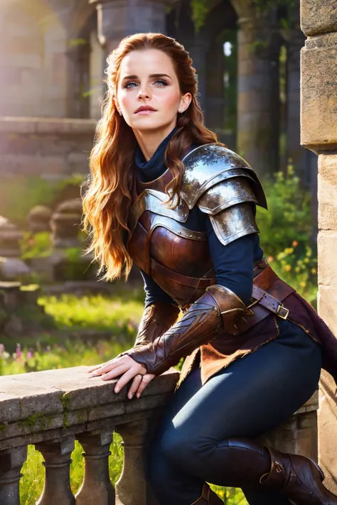 a realistic digital painting of (Emma Watson:1.0), In a grand cathedral lit by the setting sun, a female human Legend (photorealistic:1.35) kneels, mortal humility her greatest strength. Her humble face, adorned with (subtle, inspiring makeup:1.2), reflects her noble spirit. Surrounded by awe-struck followers, her mortal heroism resonates with the crowd. The cathedral's grandeur and her human touch capture the inspirational essence of her mythic path , Straight, shoulder-length hair styled in a sleek and sophisticated look, with a side part and just a hint of wave at the tips. wearing (As Ygritte from Game of Thrones Season 4, craft a stunning digital piece. Depict her in a tranquil forest clearing, her vibrant hair loose and tousled, wearing simple wildling leathers. The lush greenery, the arrow nocked in her bow, and her determined expression encapsulate a warrior's quiet moment before the storm.:1.2) , (She poses as if leaning against a wall, with one leg bent at the knee and her foot resting against the imaginary surface. Her arms are folded, one hand touching her chin thoughtfully. Her gaze is off-camera, lost in thought.:1.1) ,(epic composition,ultra detailed,captivating concept art,captivating scene,Sharp Focus,8k,cinematic,sharp focus,high-resolution,unreal engine,smooth skin,subsurface scattering,intricate,4k quality,intricately designed,8k quality,Beautifully realistic,masterful artwork,hdr,ethereal,A mesmerizing, hyper-realistic portrayal,beautifully crafted digital painting:1.2), <lora:nijiarmor_anime_v2:1.0>