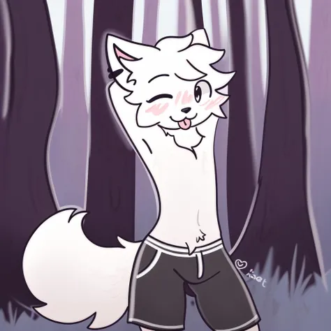 BoyKisserFur furry lineart, White fur, winking, blep, forest background <lora:BoyKisserFur V1-000009:1>