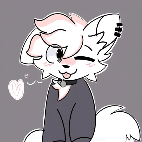 BoyKisserFur furry lineart, White fur, winking, blep, forest background <lora:BoyKisserFur V1-000019:1>
