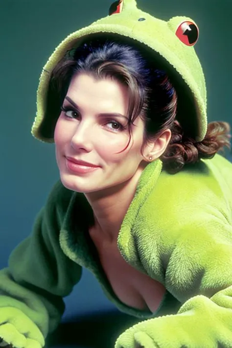 photo of 54andr4 in a fluffy frog costume outfit, detailed face, skin texture