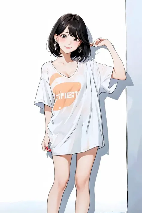 (masterpiece:1.1), best quality, vivid, Sweet girl portrait, 
1girl, solo, small earrings, bangs, medium hair, rose, nail polish, peach nails, medium breast, sexual appeal, High contrast, full body, black hair, short hair, looking at viewer, cleavage, smirk, <lora:background_waterpark-10:0.8>, waterpark, <lora:makina69_tzuyu_v1.0:0.8>, hands up, <lora:Concept_Oversized:0.8>, shirt, white shirt, collarbone, short sleeves, t-shirt, oversized shirt, bra,