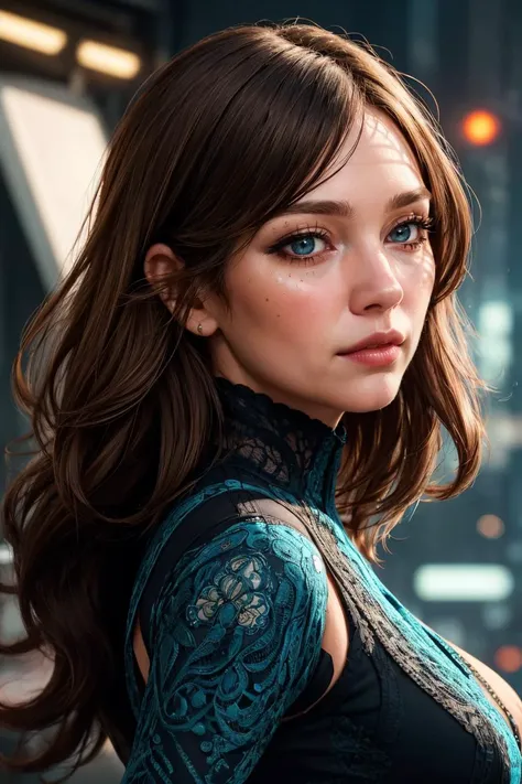 1girl, light brown hair, aqua eyes, bags under eyes, swept bangs, wavy hair, thick lips, science fiction, cyberpunk, 
 ((intricate detail)), complex illustration, high contrast, intricate background detail, masterpiece, best quality  <lora:filmgrain_slider_v1:0.1> <lora:backlight_slider_v10:0.5> <lora:contrast_slider_v10:1.8>  <lora:weight_slider_v2:0.5>,  <lora:age_slider_v6:2>