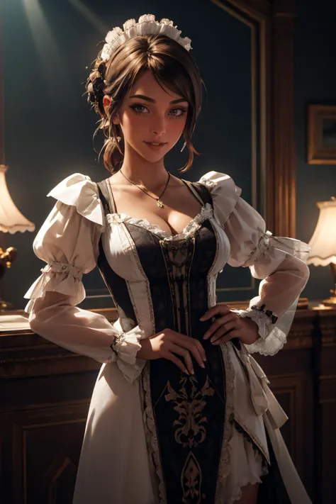 emb-melissatheuriau-v10-joysthokkins, an image  of a woman in a dress with a necklace on her neck and a necklace on her neck, victorian,  intricate, masterpiece, best quality, highres, 4k, hdr, closed mouth, light smile, puffy sleeves, 
masterpiece, best quality,     <lora:backlight_slider_v10:-1.5>,  <lora:contrast_slider_v10:2>