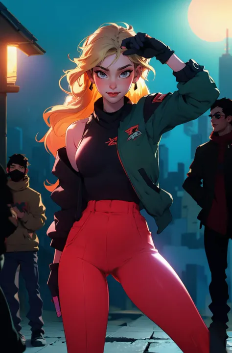 (best quality, masterpiece, colorful, highest detailed)
a woman with a tattoo on her back and a city in the background, looking at the camera, with a city skyline behind her, cityscape_background, cyberpunk_theme, tattoo, sleeveless_top, fingerless gloves, platinum blonde hair, glowing_eyes, hooded jacket, loose pants, very long hair, messy hair, long bangs, light smile, standing, closed mouth, (piercing:1.5), sneakers, Artgerm, cyberpunk art, <lora:backlight_slider_v10:-1>, <lora:contrast_slider_v10:2>
(ultra-detailed body), (light smile:0.3), moonlight passing through hair, (night beautiful background:1.3), (intricate details), (dynamic angle) dramatic_lighting, delicate_features