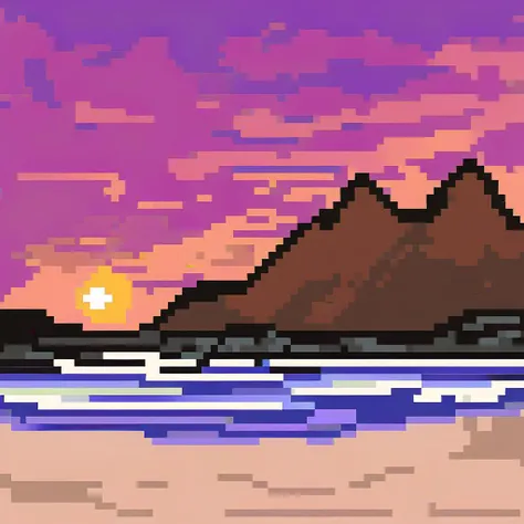 1chica, mature woman, high, big tits, swimsuit, marked nipples, marked pussy, Mischievous smile, long dark brown hair, background beach, anime style, Digital art, pixel art