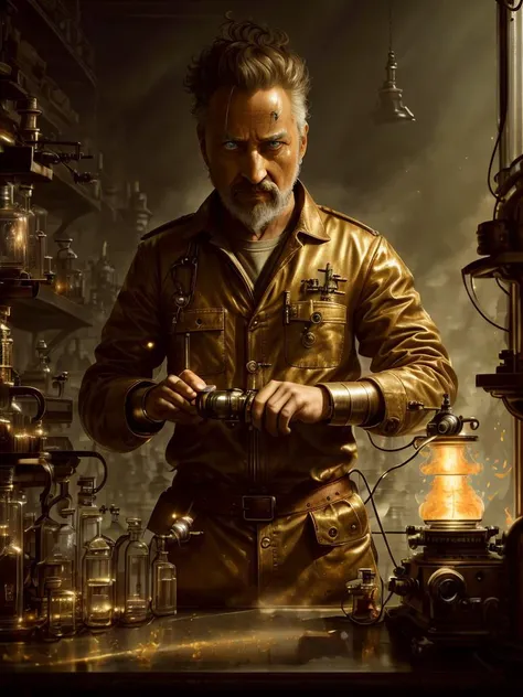 (extremely detailed CG unity 8k wallpaper, hasselblad award winner), detailed full-length photo of a (mad 40 years old man), Soviet scientist conducts a ((crazy experiment)), <lora:GasLampFantasyAI:1>, stands in a futuristic laboratory, disdain and angry, serious look, bloody experiment, ((crazy scientist with crazy eyes)), (close up), ((evil grin)), electricity everywhere, cinematic lighting, ambient soft lighting, dramatic lighting, diffused soft lighting, ((the horrific consequences) of the experiment around), elite, rich, highly detailed, intricate, small breasts, 8k HD, full body 8k render, photorealistic digital art trending on Artstation 8k HD high definition detailed realistic, masterpiece, high quality, sharp focus, hdr, cinema shot, trending on ArtStation, Intricate, High Detail, Sharp focus, dramatic, photorealistic painting art by midjourney
