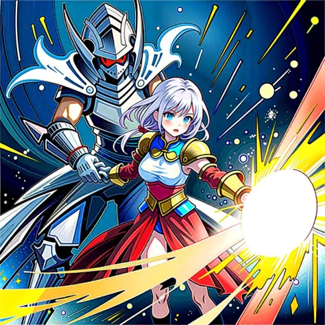 1girl, paladin attacking a mythological monster