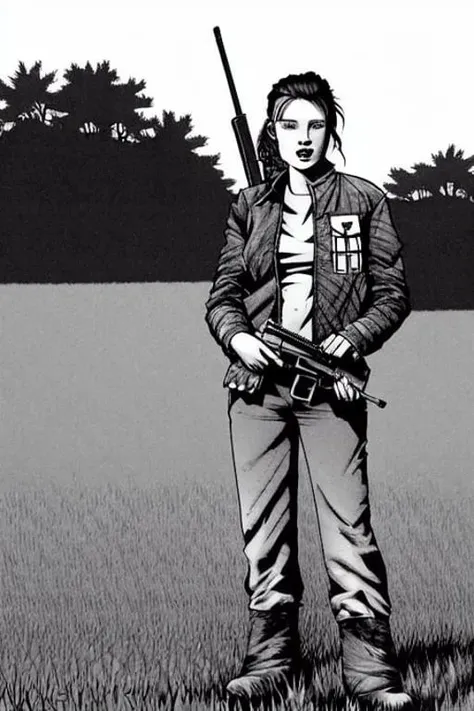 (TheRPGCharGenEsAFArt:0.7) 1girl in a jacket and a shotgun on a farm