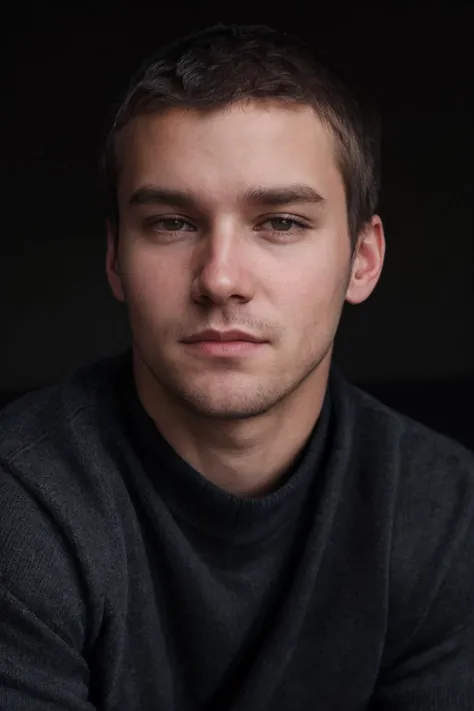 closeup face portrait photo of sc_stu <lora:sc_stu-06:0.75> wearing a fitted black turtleneck sweater, minimalist background, introspective mood, thoughtful expression, soft diffused lighting, natural light, clean intimate sophisticated, shot by Annie Leibovitz