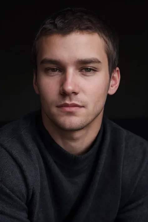 closeup face portrait photo of sc_stu <lora:sc_stu-06:0.75> wearing a fitted black turtleneck sweater, minimalist background, introspective mood, thoughtful expression, soft diffused lighting, natural light, clean intimate sophisticated, shot by Annie Leibovitz