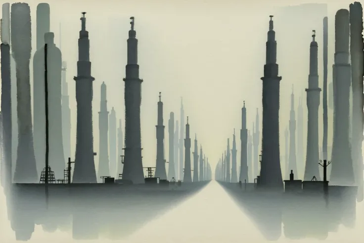 noon, scenery, in a dreamy Oxygen Production Plants<lora:EnvyInkAndWashXL01:0.75>