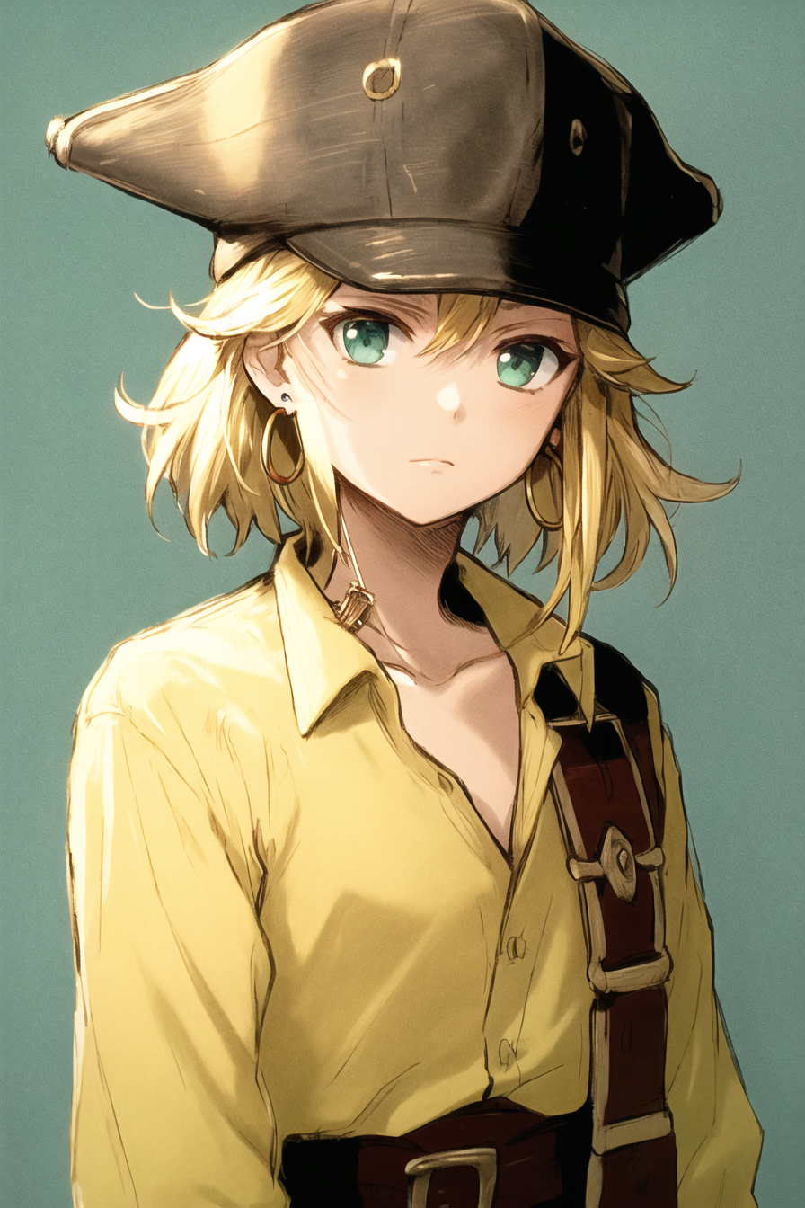 Anime girl with a hat and a yellow shirt - SeaArt AI
