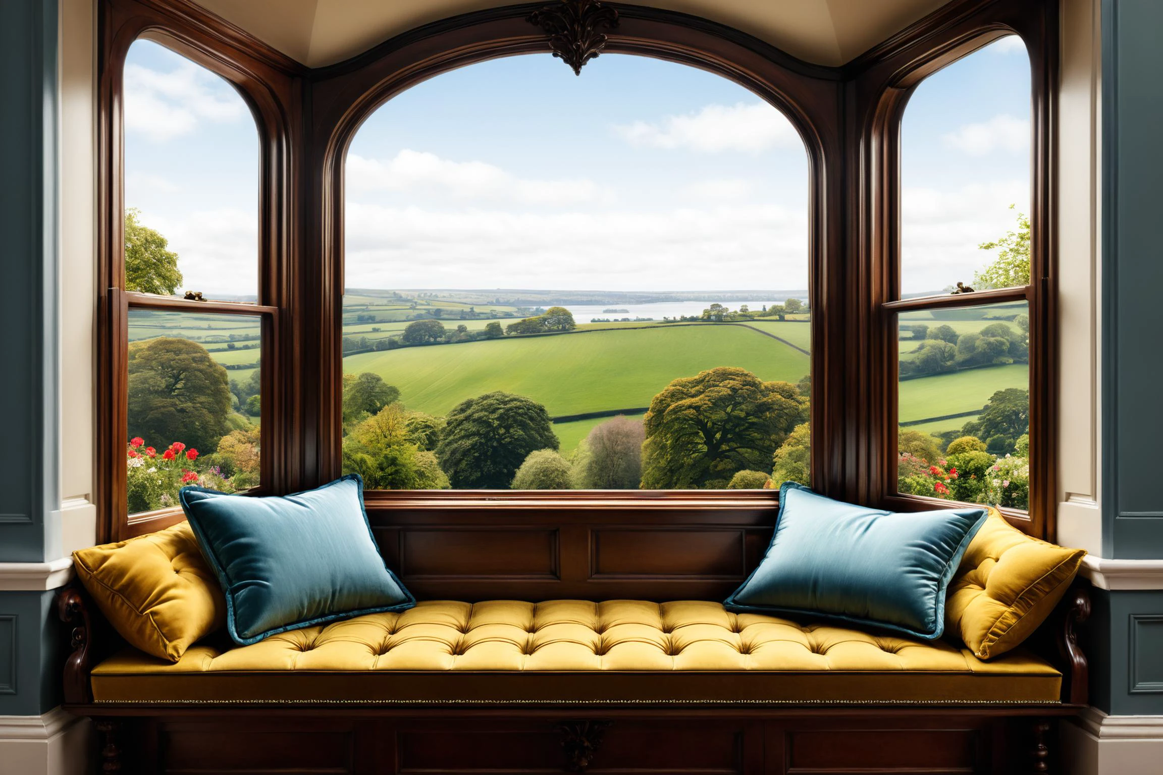 photorealistic, detailed digital illustration of a Victorian Cushioned window seat with scenic view, <lora:EnvyCozyXL01:0.7>, <lora:xl_more_art-full_v1:0.7>, <lora:RMSDXL_Creative:1.5>