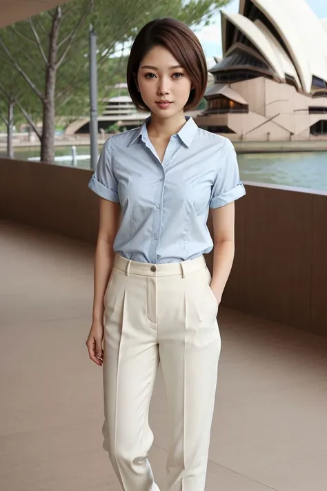 <lora:honoka_ayukawa_obj20:0.5>, full_body, standing, sandals, (shirt), pants, (egyptian pyramids), (honoka_ayukawa: 1.2), perfect face, (contact iris: 1.1), pale skin, skin pores , depth of field