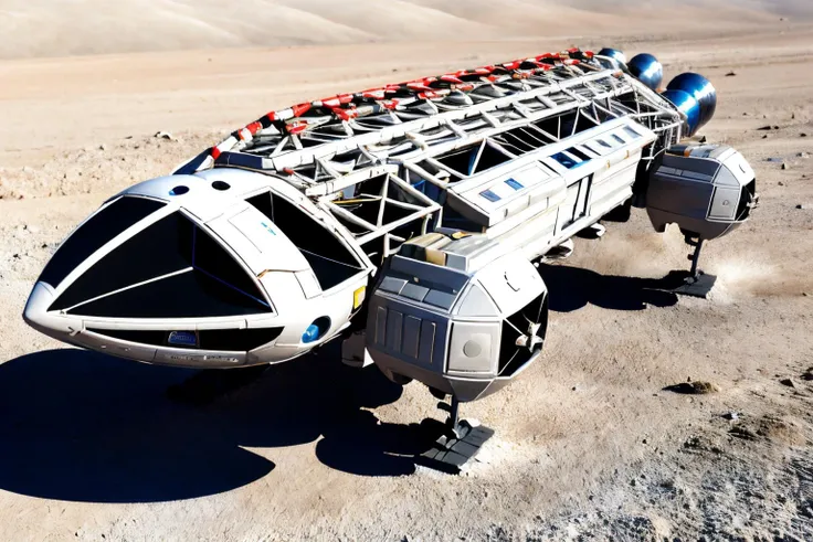 (Realistic:1.5) (masterpiece) EdobSpace1999Eagle, simple background, military, no humans, black background, machinery, spot color, science fiction, military vehicle, cable, vehicle focus, on space, <lora:EdobSpace1999Eagle_v1.0:0.9>