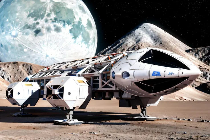 (Realistic:1.5) (masterpiece) EdobSpace1999Eagle, military, no humans, black background, machinery, spot color, science fiction, military vehicle, cable, vehicle focus, space background, signature, no humans, moon, helmet, robot, star (sky), lens flare, science fiction, realistic, sun, retro artstyle, space, planet, earth (planet), spacecraft, concept art, <lora:EdobSpace1999Eagle_v1.0:0.9>