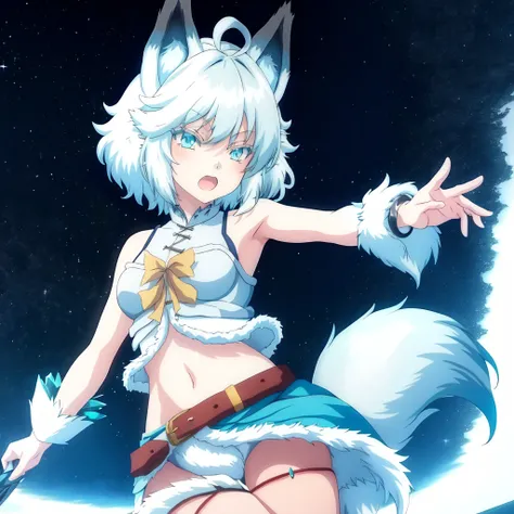 Setsuna, anime, 1girl, best quality, short hair, belt, wolf girl, animal feet, highly detailed, 8k, dynamic lighting
