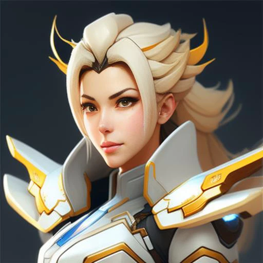 mercy from overwatch, character portrait, portrait, close up, concept art, intricate details, highly detailed, in the style of moebius
