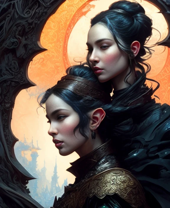 Vivid huang-guang-jian [handpainted:photograph:0.5] close-up by  Ruan Jia and  (Norman Rockwell:0.5) and (John Singer Sargent:0.5) of  fight between (fit handsome  older elf man with warrior god) with (beautiful elegant femme fatale evil elf warrior in leather flowing dress  crouching), sinister,  D&D, dnd, action, dramatic, dramatic cinematic lighting, evil, snarl, looking at viewer, fully clothed, ornate leather armor, aesthetic, menacing, fantasy, chaotic, bokeh, intricately detailed, Symmetry,  snowy, wet, Winter sunset overlooking mountains, Hyper-Realistic, Ultra Resolution, desolate, darkwave, southern gothic, gothic, witchcore, foreboding, beautiful hands, HQ,  8K, Fable III, Christmas, shot on Canon 5D, masterpiece [oil painting:hyperrealism:0.5] in the style of  (Mike Mignola:0.5)