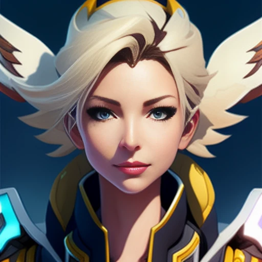 mercy from overwatch, character portrait, portrait, close up, concept art, intricate details, highly detailed, in the style of moebius