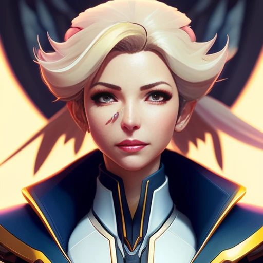 mercy from overwatch, character portrait, portrait, close up, concept art, intricate details, highly detailed, in the style of moebius