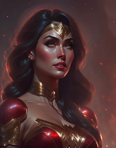 Wonder Woman, highly detailed, digital painting, artstation, facing camera, concept art, smooth, sharp focus, illustration, art by artgerm and greg rutkowski, high definition digital art, dramatic lighting, in the style of ilya kuvshinov and Ross tran