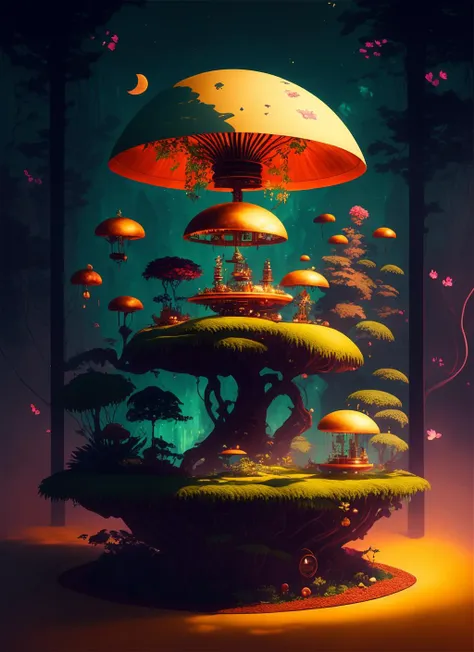 3/4 small steampunk jungle world with a fairy sitting on a toadstool in a jar model made of Hiroaki Takahashi art ultra perfect composition 3d liquid detailing fluid acrylic by greg tocchini james gilleard joe fenton kaethe butcher Bosch Dan Mumford Sam Yang Seb McKinnon Peter Chung hideyuki morioka ito ogure vofan greg rutkowski victo ngai, Kandinsky art style