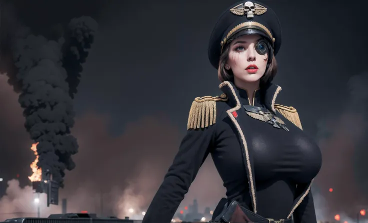 Natasha, the sexy beautiful strong sinister evil antagonist of Red Alert 3, short hair, (sinister smile:1.3),cap scar on face, wears a dark red military short uniform with black boots and miniskirt, a black belt, and a red military beret, Her uniform is decorated with various medals and insignia including the Red Star of the Soviet Union, She wears a pair of black gloves, dramatic, dark colors, intricately detailed, fine details, hyperdetailed, raytracing, subsurface scattering, diffused soft lighting, shallow depth of field,art by greg rutkowski and artgern