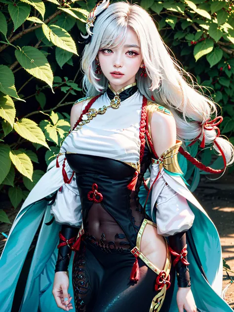 (photorealistic:1.4), best quality, masterpiece, ultra high res, 1girl, (detailed face:1.2), (detailed eyes:1.2), (detailed hair:1.2), (detailed clothes:1.2), 4k, (detailed color:1.2), (white hair:1.2), (looking at viewer:1.2), right eye covered by hair,
