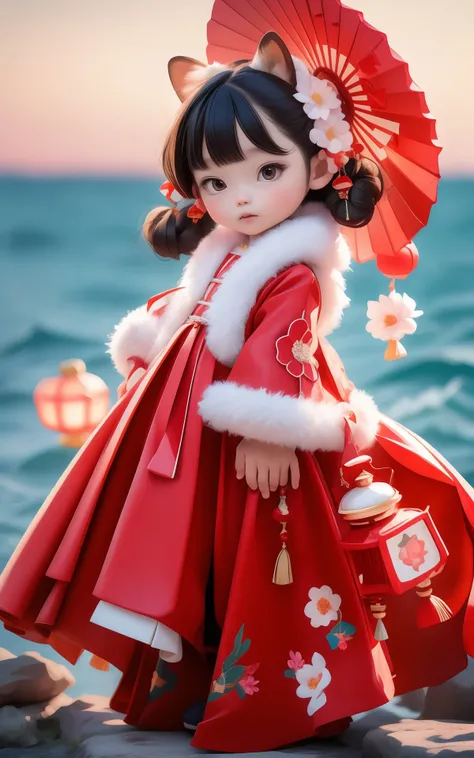 msgfkid,msposter,[cute:chinese:0.5],1child,masterpiece,best quality,photorealistic,realistic, (5yo:1.6) ,ultra high res,beautiful,perfect lighting,
long sleeves, chinese clothes, dress, flower, fur trim, red dress, skirt, shoes, hanfu, wide sleeves, floral print,  hand fan, holding fan, paper fan, red skirt, lantern, ribbon, child, long skirt, animal ears,
photograph, elegant, side view shot of a Impassioned (Sister:1.3) , =, Coaching, Lyrical hair, Side-swept bangs hairstyle, Gradient Gloves, The Caribbean Sea in background, at Dusk, Tranquil, Dreamcore, film grain, Canon 5d mark 4, Zoom lens, masterpiece, trending on artstation, <lora:0000_aiMeishi_msgfkid-000011:0.8>