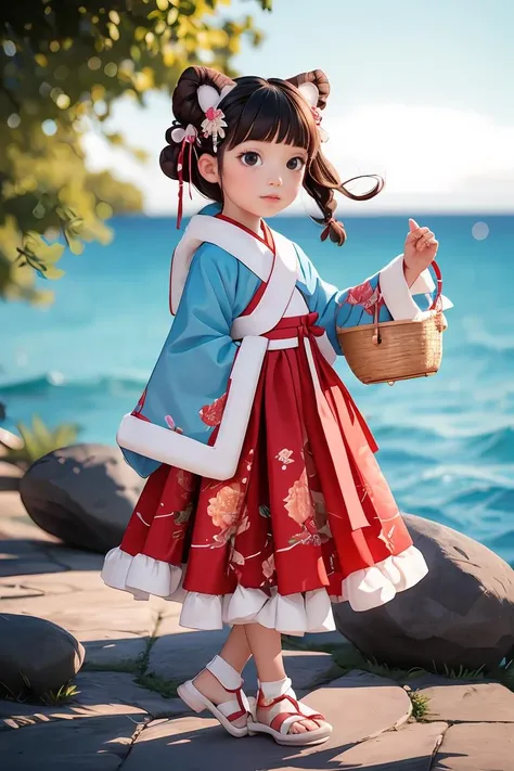 msgfkid,msposter,(cute:chinese:0.5),1child,masterpiece,best quality,photorealistic,realistic, (5yo:1.4) ,ultra high res,beautiful,perfect lighting, long sleeves, hair ornament, chinese clothes, dress, hair bun, flower, double bun, fur trim, red dress, skirt, bangs, shoes, hanfu, hair flower, wide sleeves, floral print, sandals, white footwear, hanbok, bag, hand fan, braid, jacket, hair rings, holding fan, paper fan, red skirt, lantern, ribbon, outstretched arms, child, pink skirt, long skirt, jewelry, basket, animal ears, red footwear photograph, elegant, side view shot of a Impassioned (Sister:1.3) , =, Coaching, Lyrical hair, Side-swept bangs hairstyle, Gradient Gloves, The Caribbean Sea in background, at Dusk, Tranquil, Dreamcore, film grain, Canon 5d mark 4, Zoom lens, masterpiece, trending on artstation, <lora:0000_aiMeishi_msgfkid:0.8>