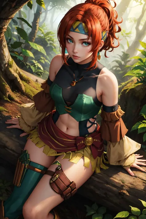 Princess Selenia - Arthur and the Invisibles, cute sexy elf girl with short orange hair, freckles, slender body, green eyes, porn, hentai, big tits, sexy green lingerie, green stockings, giant raspberry bush in the background