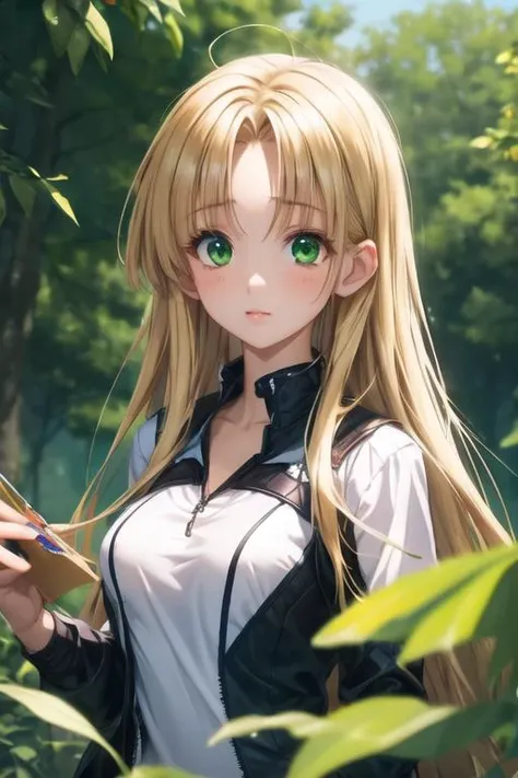 masterpiece, best quality, wallpaper, 1girl, solo, looking at viewer, upper body, depth of field, <lora:asia_argento:0.74>, asia_argento, blonde hair, green eyes, parted bangs, , science fiction science fantasy, 12k resolution