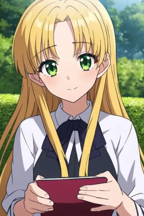 masterpiece, best quality, illustration, 1girl, solo, looking at viewer, upper body, , <lora:asia_argento:0.68>, asia_argento, blonde hair, green eyes, parted bangs