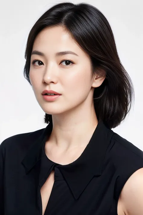 a woman with a black shirt and a black tie on her neck and a black shirt on her shoulder