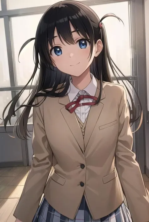 tenmatsukamoto, <lora:tenma tsukamoto s2-lora-nochekaiser:1>,
tenma tsukamoto, long hair, bangs, (black hair:1.5), (black eyes:1.3), (two side up:1.5), smile,
BREAK skirt, shirt, long sleeves, bow, ribbon, school uniform, jacket, white shirt, pleated skirt, collared shirt, bowtie, red ribbon, red skirt, blazer, (light brown blazer:1.5),
BREAK indoors, classroom,
BREAK looking at viewer, (cowboy shot:1.5),
BREAK <lyco:GoodHands-beta2:1>, (masterpiece:1.2), best quality, high resolution, unity 8k wallpaper, (illustration:0.8), (beautiful detailed eyes:1.6), extremely detailed face, perfect lighting, extremely detailed CG, (perfect hands, perfect anatomy),