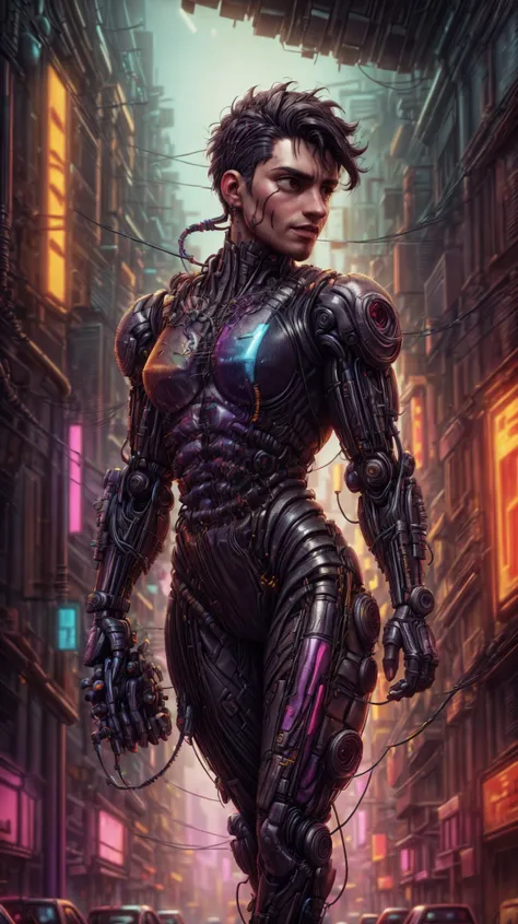 (GS-Masculine:1.3),<lora:miguel_bojorquez:1>,as a Combat Cyborg Predator with very short black hair,Cyberpunk,transparent neck,robotic parts,cyberpunk,brown eyes,full face visible,"Blade Runner",hyper-realistic. Beautiful cinematic impressionistic picture. Cyberpunk,neon,Dark dramatic character,in the style of Jeremy Mann and Charles Dana Gibson,Mark Demsteader,Paul Headley.,haze,ultra detail,film photography,light leaks,Larry Bad Melman,artstation trends,sharp focus,studio photography,intricate details,highly detailed,Greg Rutkowski,<lora:xl_more_art-full_v1:1>,<lora:Clothing - ChemPunk Armor:0.4>,<lora:CyberPunkAI:0.5>,<lora:epi_noiseoffset2(Better contrast dark images):0.5>,<lora:SnxilluminateV2:0.4>,<lora:detail_slider_v4:1>,<lora:more_details:1>,